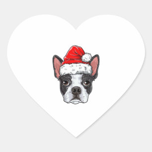 Sticker Cœur Boston Terrier Chien de Noël Santa Hat Xmas Boys K