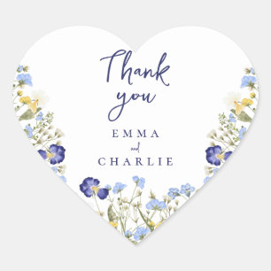 Sticker Cœur Botanique bleu Boho Fleur sauvage Rustique mariage