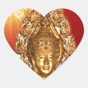 Sticker Cœur bouddha doré en rouge
