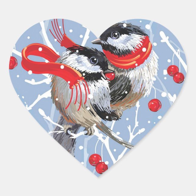 Sticker Cœur Bouddling Chickadees Aimer Noël (Devant)