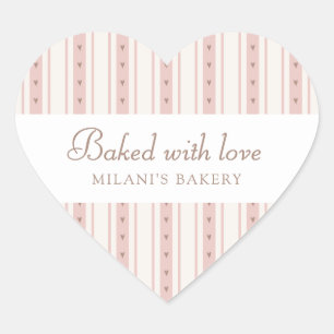 Sticker Cœur Boulangerie Rétro Cœurs Roses et Marrons Rayés