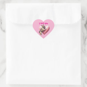 Sticker Cœur Bouledogue français j'aime la Saint-Valentin