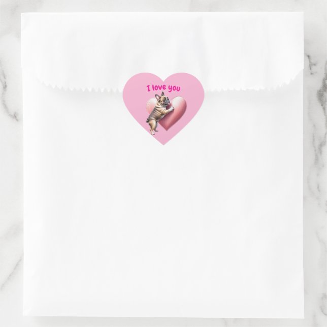 Sticker Cœur Bouledogue français j'aime la Saint-Valentin (Sac)