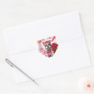 Sticker Cœur Bouledogue français roses French Bulldog