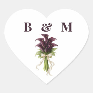 Sticker Cœur Bouquet de mariage au lys calla burgundy avec ruba