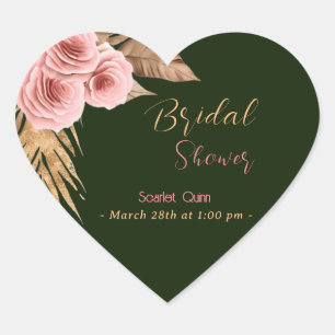 Sticker Cœur Bouquet rose rose boho d'aquarelle moderne #3