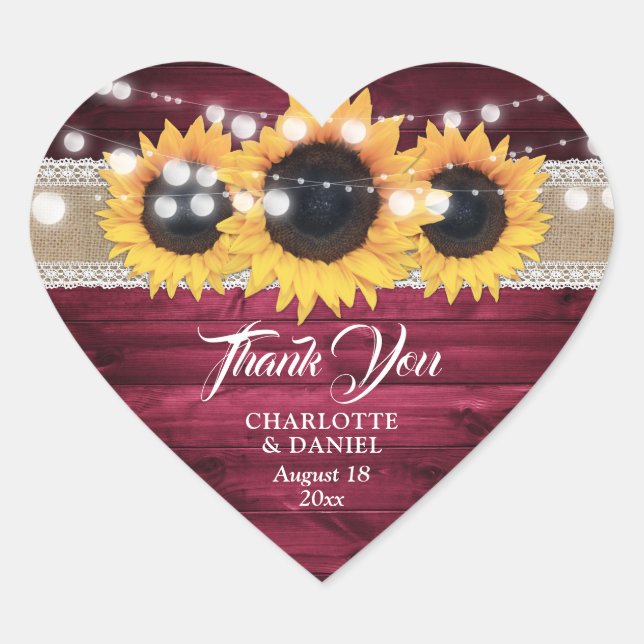 Sticker Cœur Bourgogne Rustique Burlap Dentelle Mariage de tour (Devant)