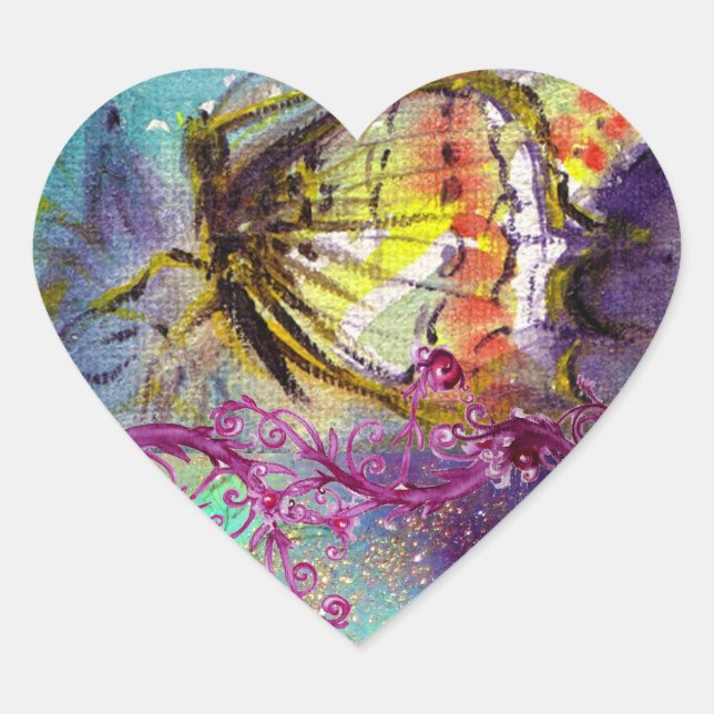 Sticker Cœur BOUTEILLE MAGIQUE EN FLEUVES Florales Rose BLEU (Devant)