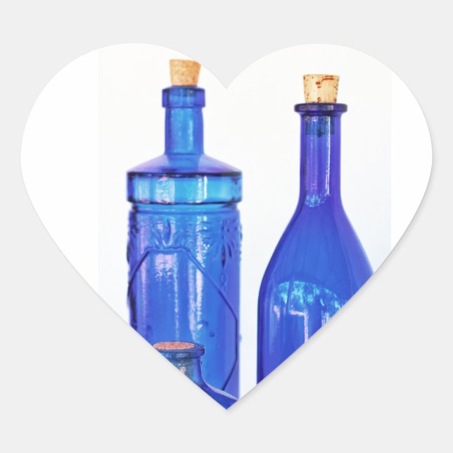 Sticker Cœur Bouteilles en verre bleu (Devant)