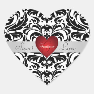 Sticker Cœur Bouton de coeur noir et blanc Damask Candy Buffet