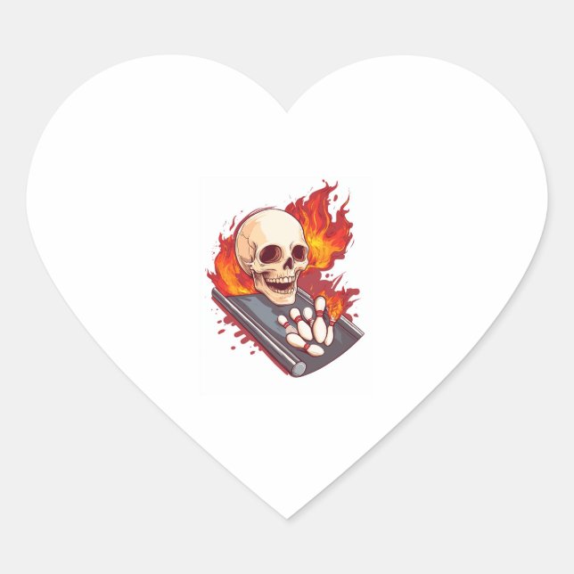 Sticker Cœur Bowling Bones - Drôle Sport Skull (Devant)
