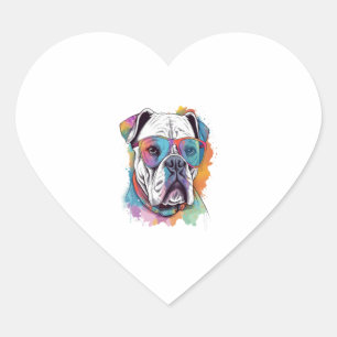 Sticker Cœur Boxer blanc Chien Pop Art avec lunettes de soleil