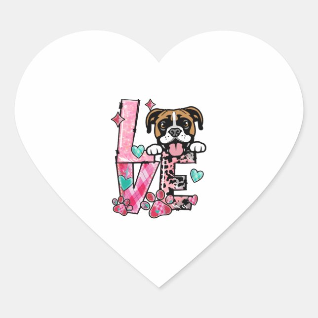 Sticker Cœur Boxer Chien J'aime Mon Chien Valentines Jour (Devant)