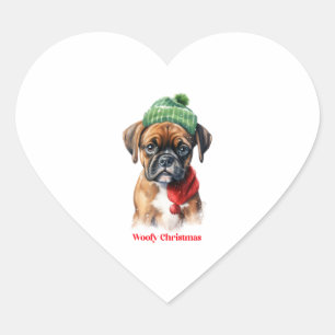 Sticker Cœur Boxer Chien Noël X Mas cadeau de voeux Woofy Chris