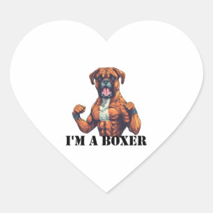Sticker Cœur Boxer Dog Boxing Je suis un Boxer (texte noir)