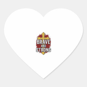 Sticker Cœur Brave et Fort Design de Chemise Vintage Croix_1
