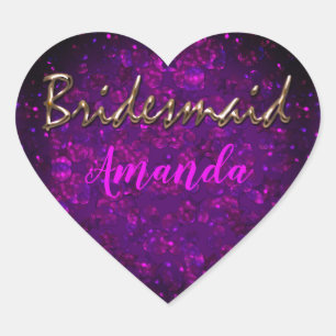 Sticker Cœur Bridesmaid, confetti violet, or