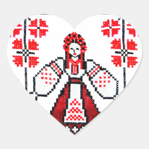 Sticker Cœur Broderie ukrainienne traditionnelle filles ukraini