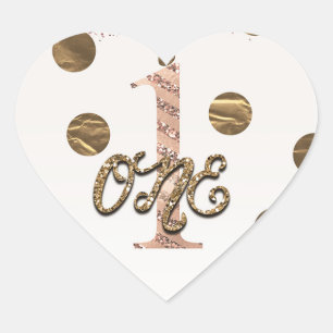 Sticker Cœur Bronze Polka Dots Rose Gold UN 1 1er Anniversaire