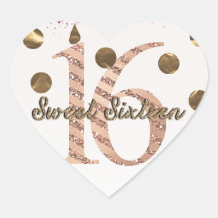 Sticker Cœur Bronze Rose Pois Gold Sweet 16 Anniversaire