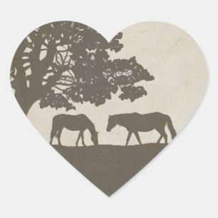 Sticker Cœur Brown et ivoire Vintage Horse Farm Mariage