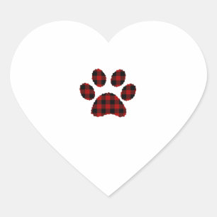 Sticker Cœur Buffalo Plaid Chien Empreinte de patte ou Amoureux