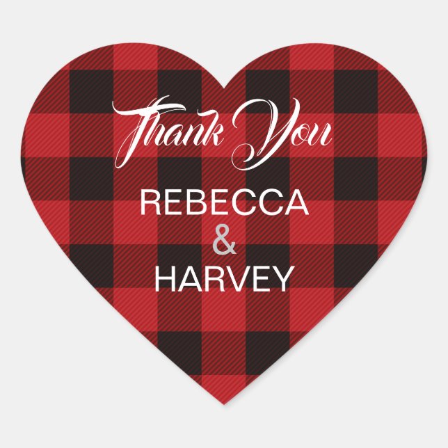 Sticker Cœur buffalo plaid rustique mariage d'hiver faveur (Devant)