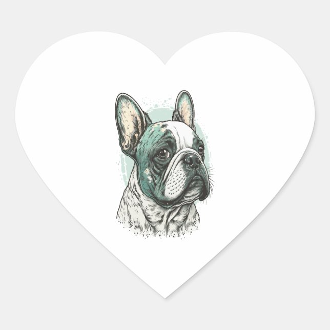 Sticker Cœur bulldog français (Devant)