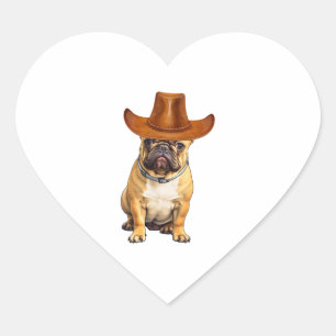Sticker Cœur Bulldog portant un Casquette de cowboy