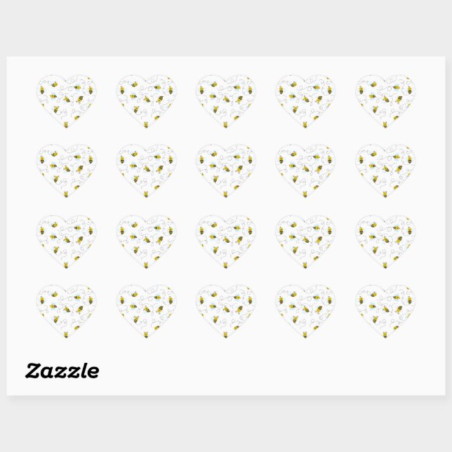 Sticker Cœur Bumblebee Flying Yellow Black Bumble Bee (Feuille)