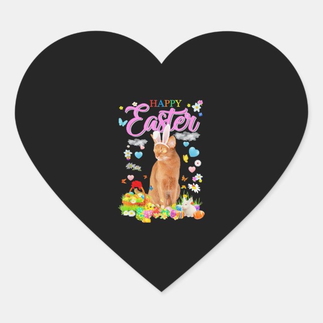Sticker Cœur Bunny Abyssinian Chat Happy Pâques (Devant)
