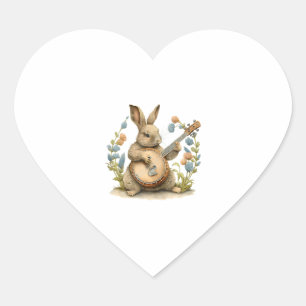 Sticker Cœur Bunny Jouer Banjo Guitare lapin lapin de Pâques