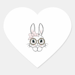 Sticker Cœur Bunny Visage Pâques Posters de animaux lunettes Pr