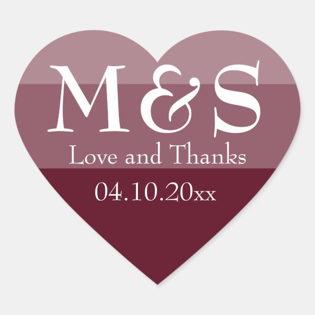 Sticker Cœur Burgundy Moderne Élégant Mariage Script (Devant)