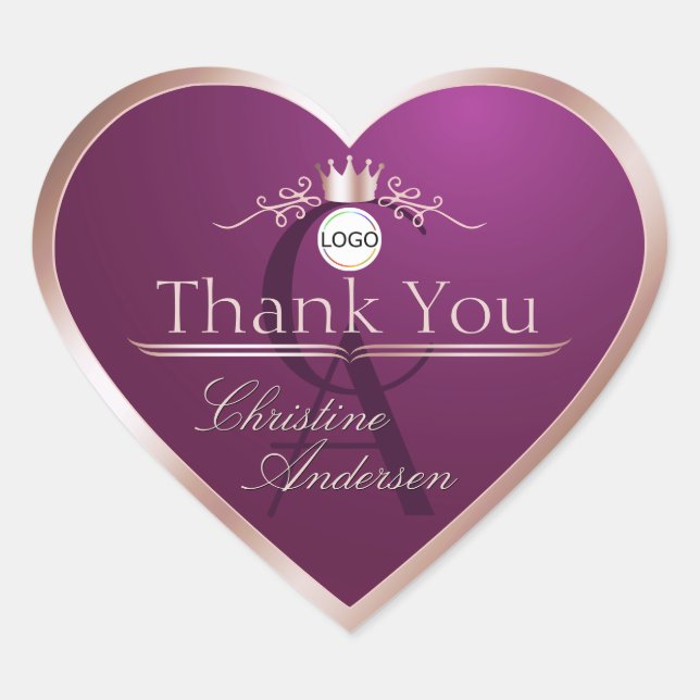 Sticker Cœur Burgundy Rose Gold Frame Logo Monogram Thank You (Devant)