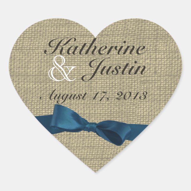 Sticker Cœur Burlap Coeur et Bow bleu foncé (Devant)