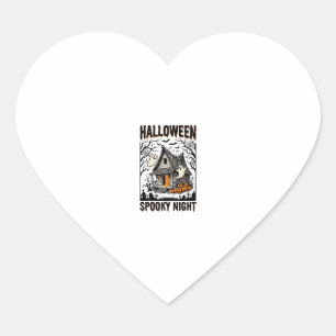 Sticker Cœur Cabine effrayante d'Halloween Art vintage de nuit