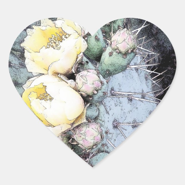 Sticker Cœur Cactus Flower Digital Ink (Devant)