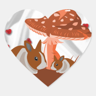Sticker Cœur Cadeau aux enfants de champignons et lapins