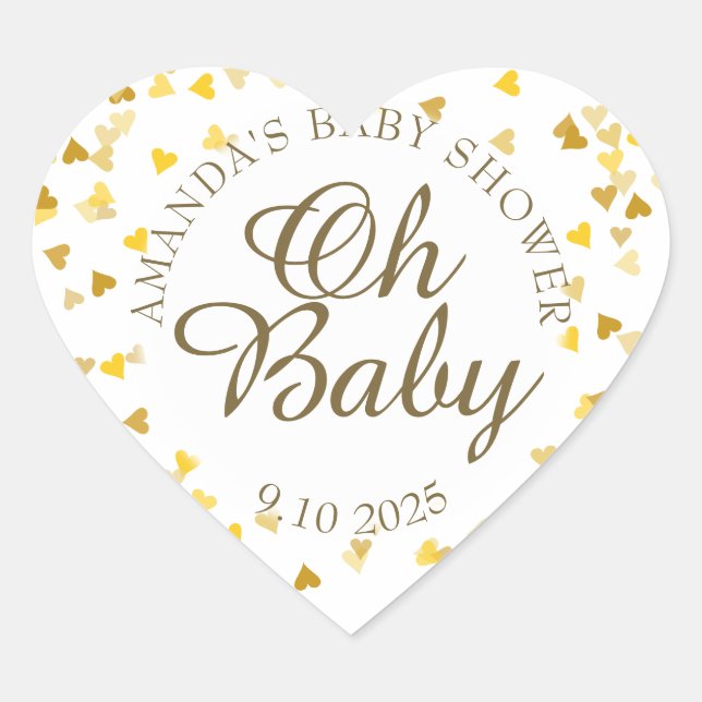 Sticker Cœur Cadeau de Baby Shower Cœurs Dorés Oh Bébé (Devant)