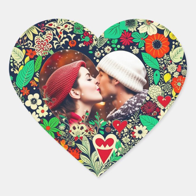 Sticker Cœur Cadeau de coeur floral personnalisé Cadeau romanti (Devant)