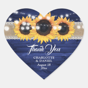 Sticker Cœur Cadeau de mariage tournesol en dentelle de jute en