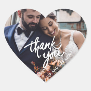 Sticker Cœur Cadeau de remerciement de mariage avec photo et éc