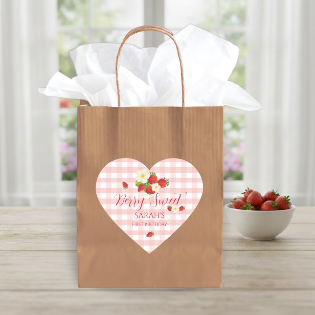Sticker Cœur Cadeau parfum fraise très sucré 1er anniversaire (Berry Sweet Strawberry Favor Gift 1st Birthday Heart Sticker)