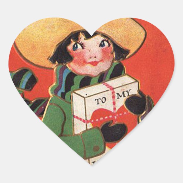 Sticker Cœur Cadeau vintage pour fille Valentine Coeur (Devant)