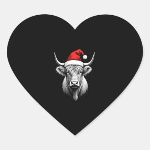 Sticker Cœur Cadeaux de Noël de bébé mignon Highland Cow Christ