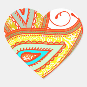 Sticker Cœur Cadeaux modernes jaune orange aqua mint paisley