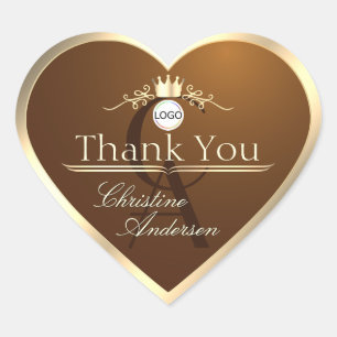 Sticker Cœur Cadre en or marron foncé avec monogramme de logo M