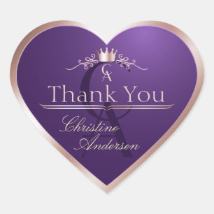 Sticker Cœur Cadre en or rose et violet foncé et remerciement a