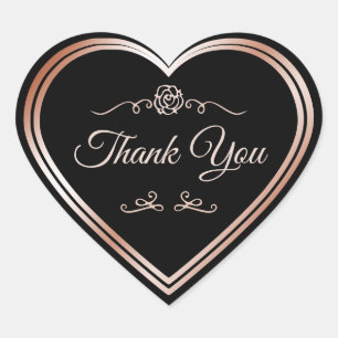 Sticker Cœur Cadre en or Rose noir et Merci à fleurs Vintage